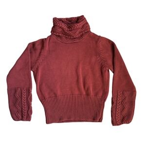 Isabella Bird Womens XL Rust Red Cable Knit Turtleneck Sweater‎ Cotton Blend